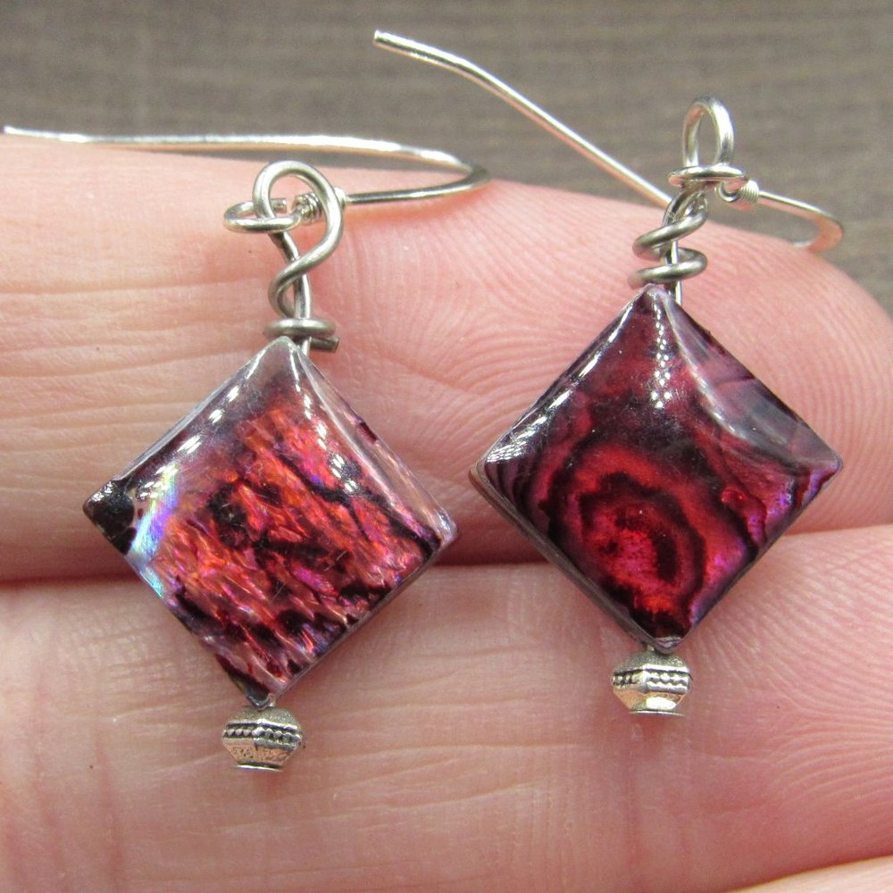 Sterling Silver Red Unique Shell Dangle Earrings … - image 1